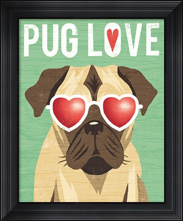 Framed Beach Bums Pug I Love Print