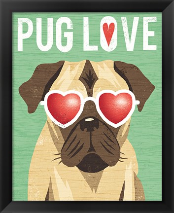 Framed Beach Bums Pug I Love Print