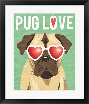 Framed Beach Bums Pug I Love Print