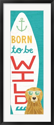 Framed Beach Bums Golden Surf Board Print