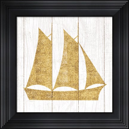 Framed Beachscape V Boat Gold Neutral Print
