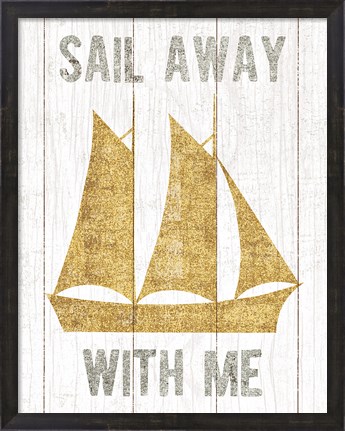Framed Beachscape V Boat Quote Gold Neutral Print