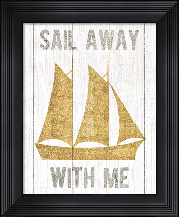 Framed Beachscape V Boat Quote Gold Neutral Print