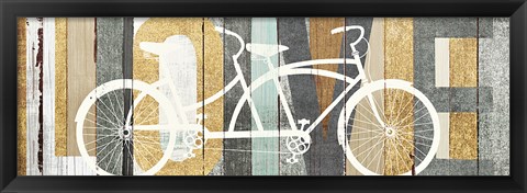 Framed Beachscape Tandem Bicycle Love Gold Neutral Print