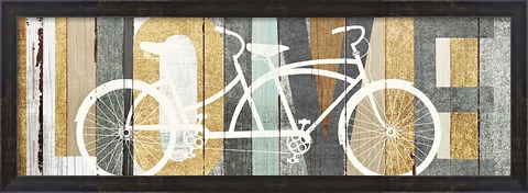 Framed Beachscape Tandem Bicycle Love Gold Neutral Print