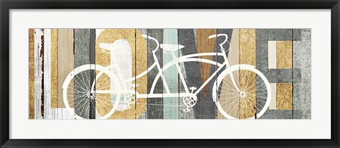 Framed Beachscape Tandem Bicycle Love Gold Neutral Print