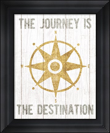 Framed Beachscape IV Compass Quote Gold Neutral Print