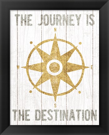 Framed Beachscape IV Compass Quote Gold Neutral Print