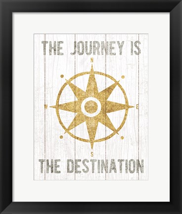 Framed Beachscape IV Compass Quote Gold Neutral Print