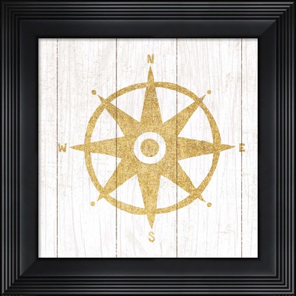 Framed Beachscape IV Compass Gold Neutral Print