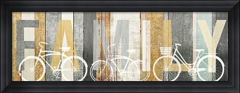 Framed Beachscape Bicycle Family Gold Neutral Print