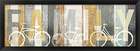 Framed Beachscape Bicycle Family Gold Neutral Print