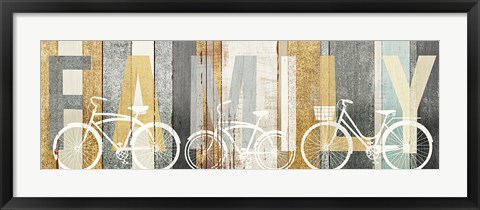 Framed Beachscape Bicycle Family Gold Neutral Print