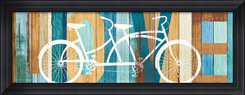 Framed Beachscape Tandem Bicycle Love Print