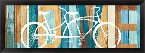 Framed Beachscape Tandem Bicycle Love Print