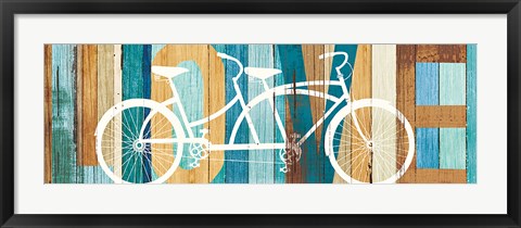 Framed Beachscape Tandem Bicycle Love Print