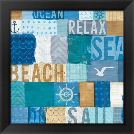 Framed Beachscape Collage I Print