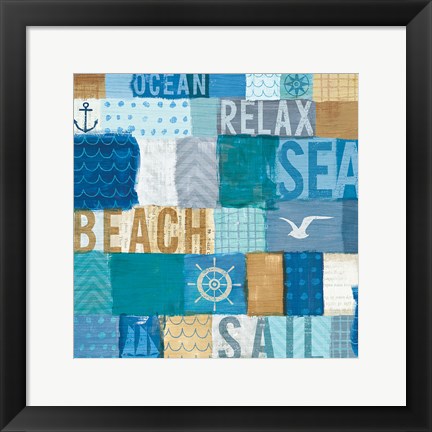 Framed Beachscape Collage I Print