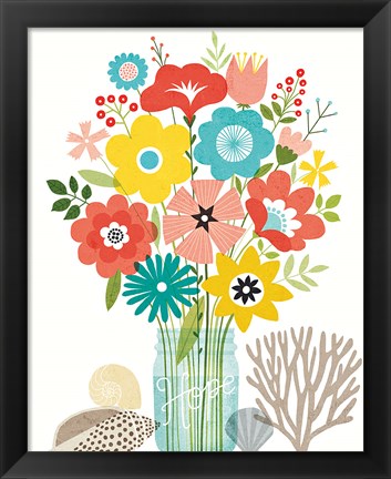 Framed Seaside Bouquet IV Mason Jar Print