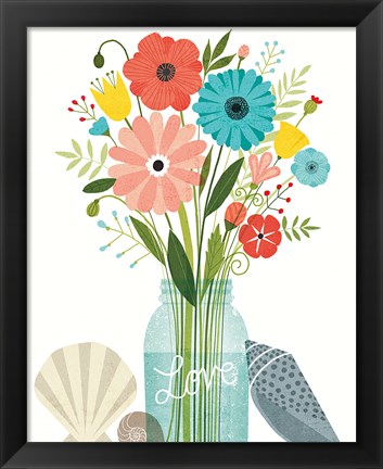 Framed Seaside Bouquet II Mason Jar Print