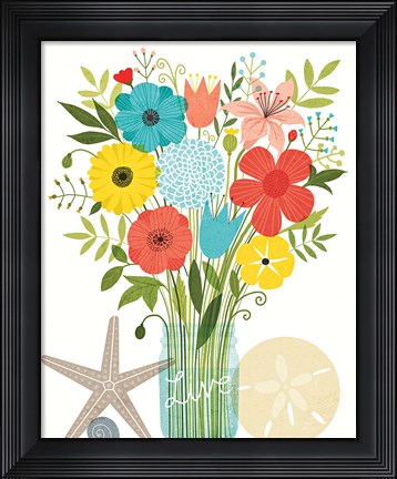 Framed Seaside Bouquet I Mason Jar Print