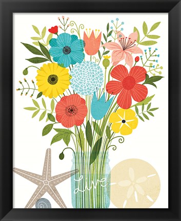 Framed Seaside Bouquet I Mason Jar Print