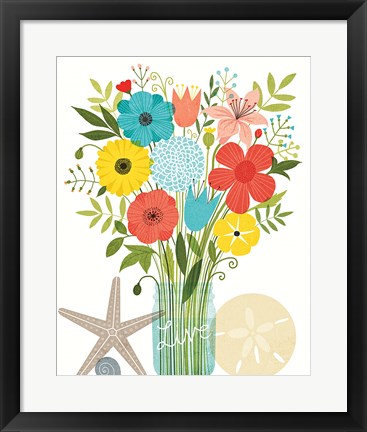 Framed Seaside Bouquet I Mason Jar Print