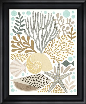 Framed Under Sea Treasures VI Gold Neutral Print