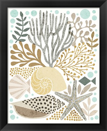 Framed Under Sea Treasures VI Gold Neutral Print