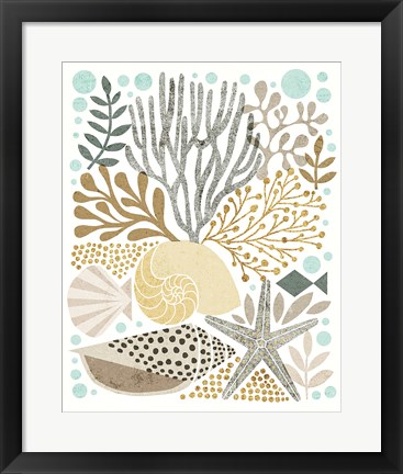 Framed Under Sea Treasures VI Gold Neutral Print