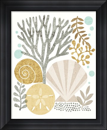 Framed Under Sea Treasures V Gold Neutral Print