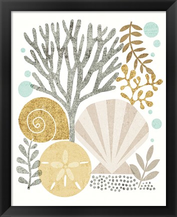 Framed Under Sea Treasures V Gold Neutral Print