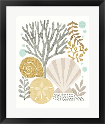 Framed Under Sea Treasures V Gold Neutral Print