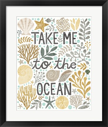 Framed Under Sea Treasures IV Gold Neutral Print