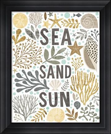 Framed Under Sea Treasures III Gold Neutral Print