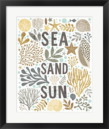 Framed Under Sea Treasures III Gold Neutral Print