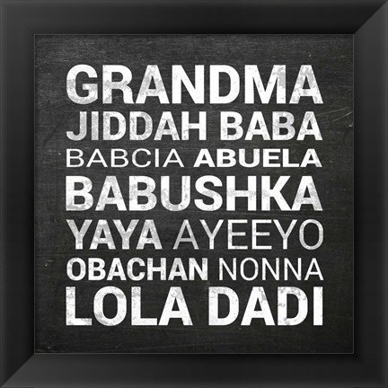 Framed Grandma Various languages - Chalkboard Print