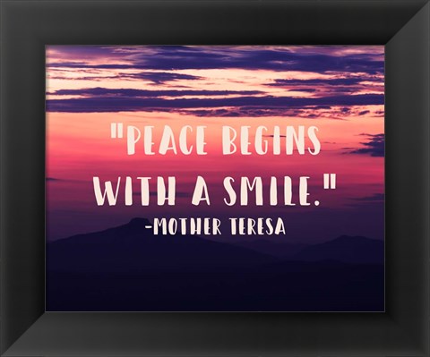 Framed Peace Begins With a Smile - Mother Teresa Quote Print