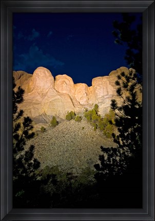 Framed Mount Rushmore National Memorial Lit Up, South Dakota Print