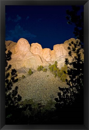 Framed Mount Rushmore National Memorial Lit Up, South Dakota Print