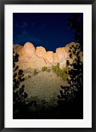 Framed Mount Rushmore National Memorial Lit Up, South Dakota Print