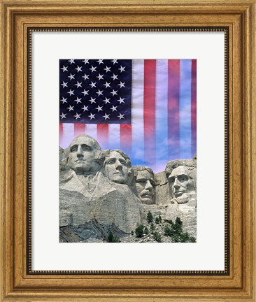 Framed American flag and Mt Rushmore Print