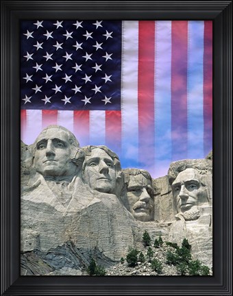 Framed American flag and Mt Rushmore Print