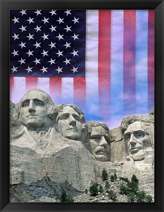 Framed American flag and Mt Rushmore Print
