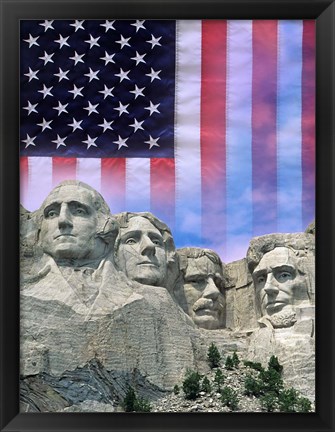 Framed American flag and Mt Rushmore Print