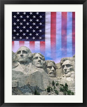 Framed American flag and Mt Rushmore Print