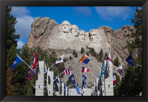 Framed Mount Rushmore National Memorial, Avenue of Flags, South Dakota Print