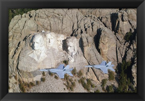 Framed Two F/A-18E Super Hornets conduct a fly by of Mount Rushmore Print