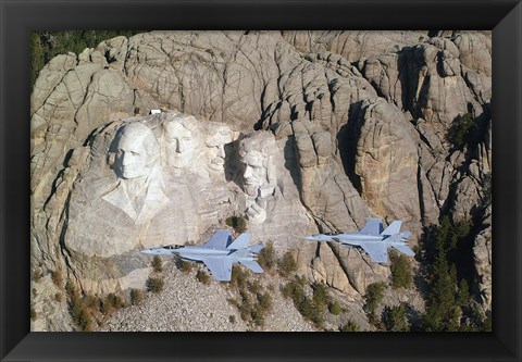 Framed Two F/A-18E Super Hornets conduct a fly by of Mount Rushmore Print