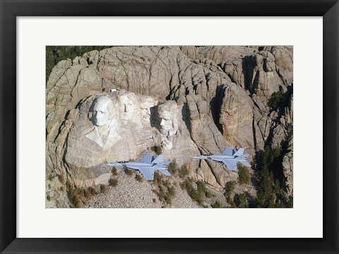 Framed Two F/A-18E Super Hornets conduct a fly by of Mount Rushmore Print